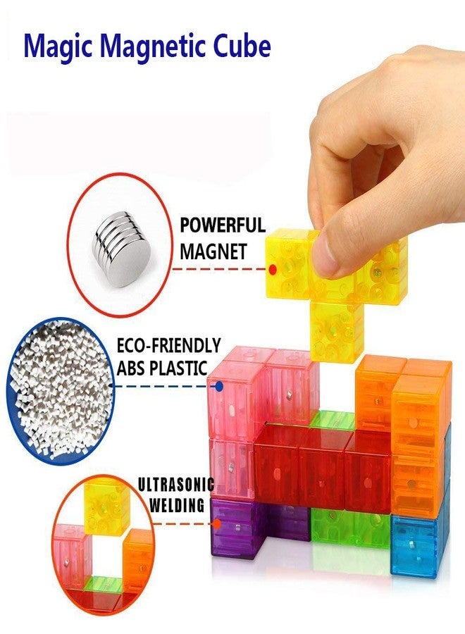 Wtohobby 2-Pack Wtohobby Magnetic Soma Cube Block- Children's Educational Toys Magnetic Tiles for Kids Stress Relief Toy Puzzle Cubes to Develops Intelligence, Ideal for Birthday Gifts (Crystal, 2 Pack) - Image 2